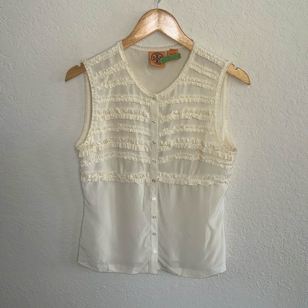Tory Burch 100% Silk Ruffle Detail Top Blouse